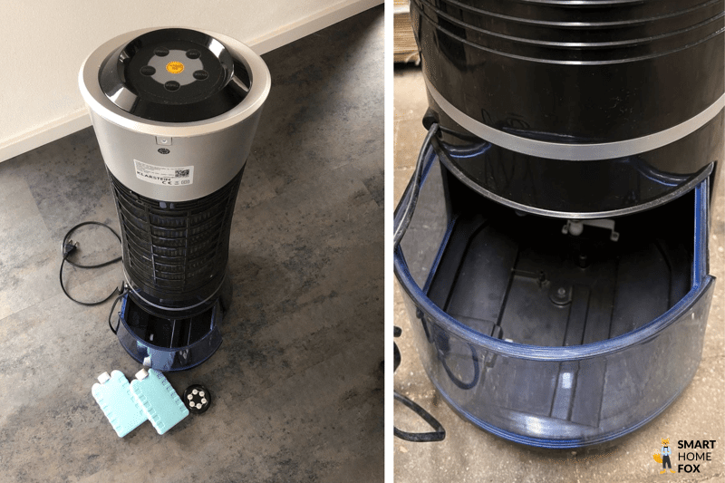 Der geöffnete Wassertank des Klarstein Skyscraper Ice Smart ist sichtbar.